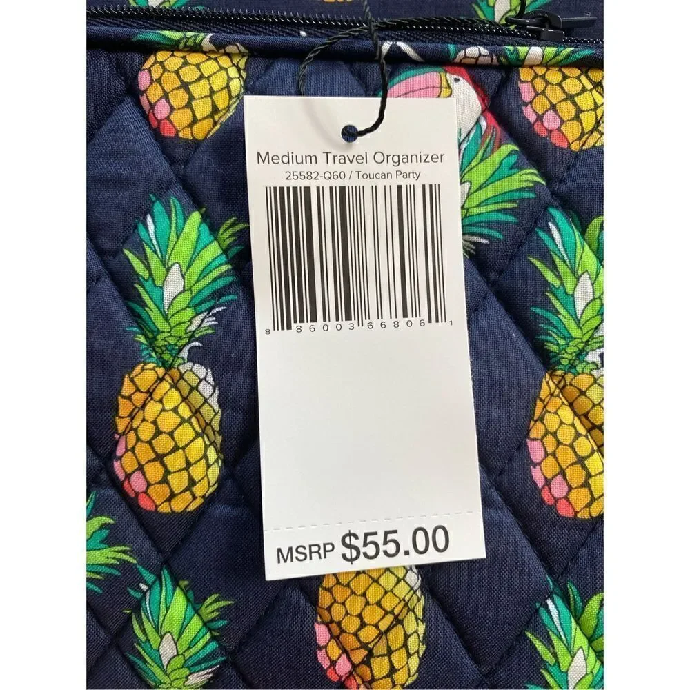 VERA BRADLEY Medium Travel Organizer in Cotton- TOUCAN PARTY